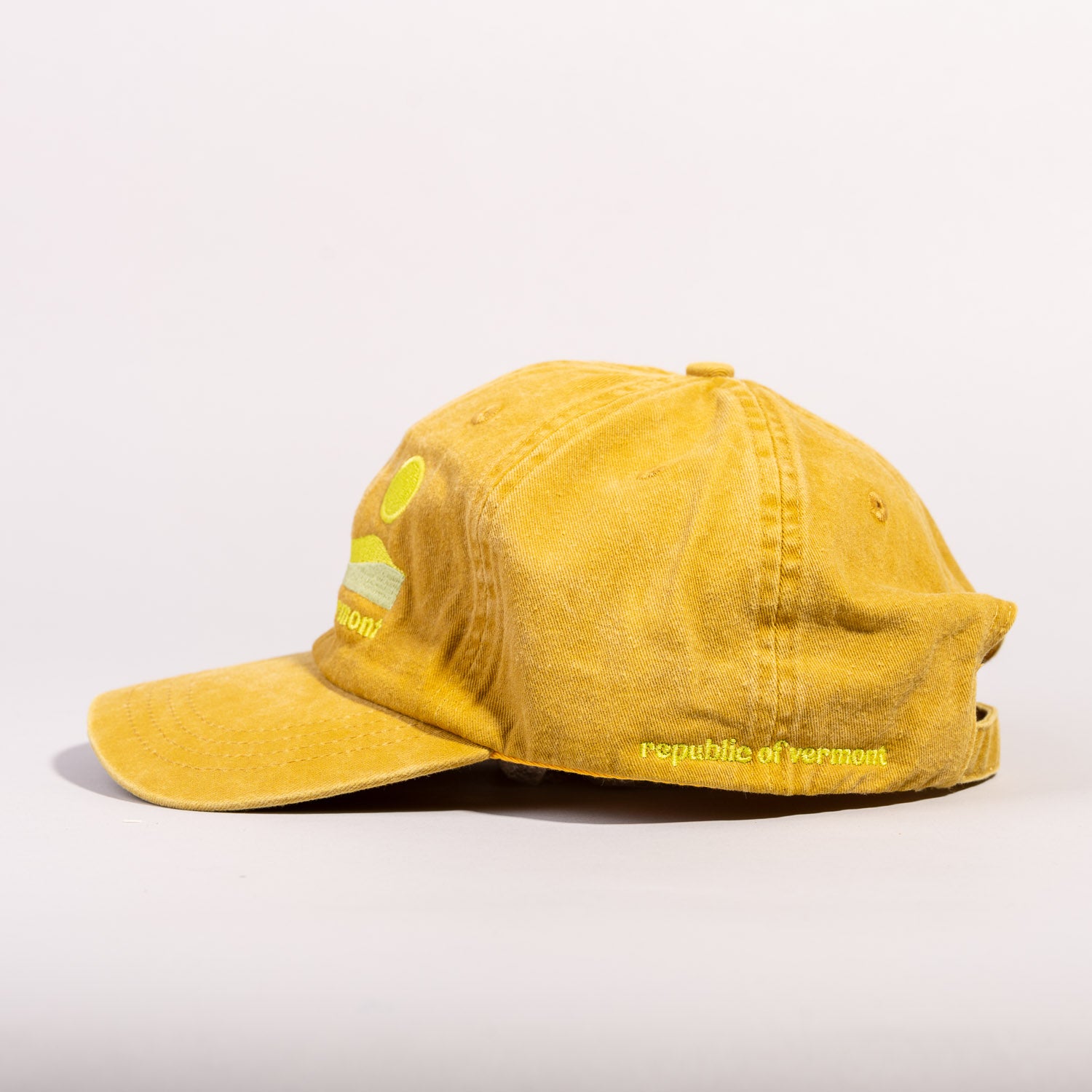 Vermont dad hat with rolling hills and rising sun design